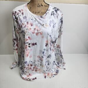 Unbranded Fall Spring Flowers & Leaves Round Neck Long Sleeve Tee Women's Size M